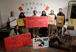 People protesting against Maccabi Tel Aviv.