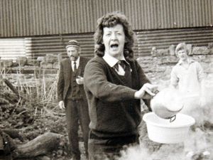 Sheila Standish, of the 3rd Wombourne Girl Guides, is pictured on a camping trip to Shipley Bank Farm, near Pattingham, in 1976.