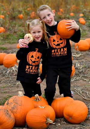 Rosie, four, and Seb Fisher, nine, dressed for the occasion at Little Wytheford Farm, near Shawbury. Photo: Tim Thursfield