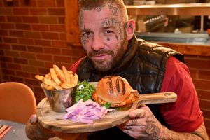 Tik Tok star Matt Lemm with his Bellingham burger for Jude at the  Lockside Steakhouse, Stourbridge