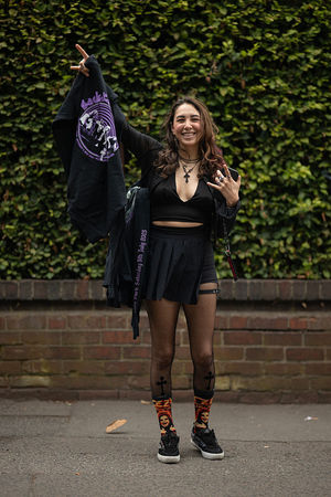 Music fan Jen Sanchez arrives to attend British rock band Black Sabbath's "Back to The Beginning" concert, Ozzy Osbourne's final ever gig as Black Sabbath's frontman at Villa Park in Birmingham, central England on July 5, 2025. Osbourne, who revealed in 2020 that he has Parkinson's disease, will join Tony Iommi, Geezer Butler and Bill Ward for the all-day "Back To The Beginning" show in Birmingham, central England, where the heavy metal giants formed in 1968. (Photo by Oli SCARFF / AFP) (Photo by OLI SCARFF/AFP via Getty Images)          