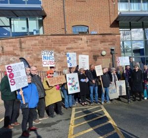 A protest was held outside The Guildhall in Shrewsbury to try and save the Shropdoc out-of-hours GP service. Picture: LDRS