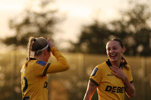 Louanne Worsey celebrates her goal for Wolves against Halifax on Sunday (Photo by Morgan Harlow - WWFC/Wolves via Getty Images)