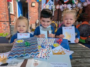Children at Little Trinity Nursery, Mila Moran - 2 years, Joshua Harris and Eloise Janes - 3 years, ready to celebrate Father’s Day this Sunday!