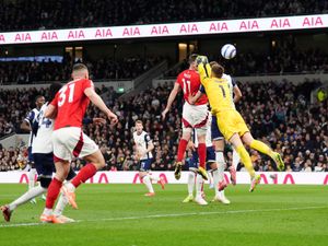 Nottingham Forest’s Chris Wood (centre) heads home his side's second goal