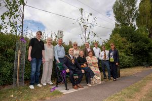 Members of the Bradley family with Stephen Simkins, Simon Bennett and other councillors at the unveiling ceremony in Penn's Muchall Park.
