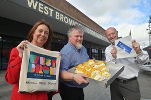 Sandwell Council leader Councillor Kerry Carmichael, Rob Green from Firkins and West Bromwich markets manager Gerry Ritchie 