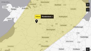Another yellow thunderstorm warning will be in place for Shropshire, Staffordshire, Stoke-on-Trent, Telford and Wrekin, Warwickshire, the West Midlands Conurbation, Worcestershire from 02:00 to 17:00 on September 4.