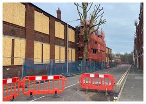 Factory unit still boarded up on Upper Villiers Street in Wolverhampton after engulfed by major fire in January. (Photo: Isabella Boneham)