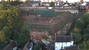 Drone photos shared by Bridgnorth Town Council show how the work to the town walls is progressing
