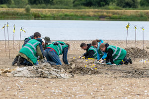 Palaeontologists working on the Ichthyosaur skeleton found at Rutland Water Nature Reserve. Picture: Anglian Water