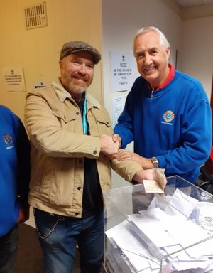 Phil Parkins competed in the 2019 Bridgnorth Walk and raised £300 for prostate cancer. Here he presents his donation to Peter Parker, Bridgnorth Lions PSA chairman