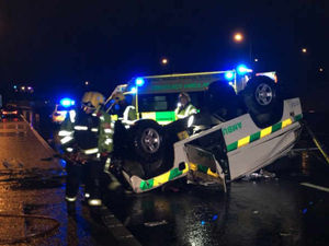 Supporting image for story: Ambulance overturns on M6 at Cannock