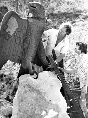 The eagle from  Copthorne barracks, Shrewsbury, which was taken by officers of the King's Shropshire Light Infantry from Minden Barracks, Cologne, in 1925 as a souvenir. This is a print from the Shropshire Star picture archive and the  picture was carried on May 29, 1980, when the eagle was re-erected at the barracks in Shrewsbury.
