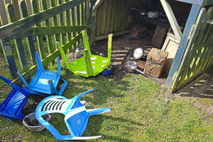 Vandals broke equipment and pulled down children's work