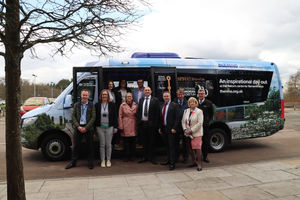 Representatives from the National Memorial Arboretum, Staffordshire County Council, Diamond Bus, and Visit Staffordshire, gathered to celebrate the launch of the new bus service