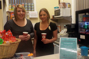 Jade Harris, from Gobowen, and Georgina Johnson, from Oswestry, at the deserted Station Cafe at Gobowen Railway Station