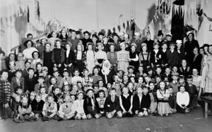 Children of the Blue School, St Lukes Road, Ironbridge. This picture is among memorabilia in the possession of Mr Peter Fletcher, son of the late Joe Fletcher, who was a big organiser for football, sport, and the youth club in Ironbridge for many years. About this picture he said: 'I would say it was 1950 to 1951. My sister Rosemary Fletcher is on there. She is on the back row. (There are two girls on the left with lopsided hats. Rosemary is the right hand, taller, one of the pair, with a top with visible horizontal stripes). She was tragically killed in a car crash at Battlefield, Shrewsbury, when she was 19 in 1960. She had finished her final exams as a nurse. She was a passenger.' Photo: William Haddock of High Street, Ironbridge
