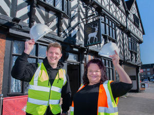 Jamie Newbold and Marie Simmonds mark the start of the refurbishment work at the White Hart