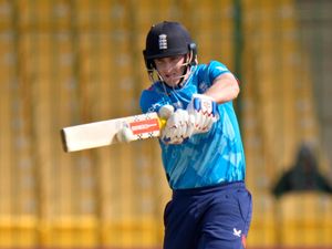 England’s Harry Brook plays a shot during the ICC Champions Trophy game against South Africa