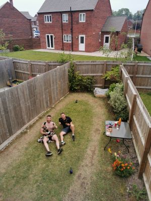 Dan Pritchard and Liam Deery ran a marathon in their back garden and even ran the last mile in a dress