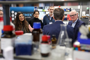 Preet Gill MP and West Midlands' Mayor Richard Parker with Shahida Liaqat and Jeff Faint from University Hospital Birmingham NHS Foundation Trust