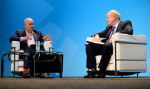 Boris Johnson is interviewed on stage 