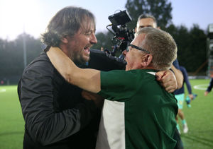 Not only one of the pictures of the season, but now one of the most iconic images in TNS history as manager Craig Harrison and chairman Mike Harris celebrate reaching the league phase of the Europa Conference League with a 3-0 aggregate victory over FK Panevezys