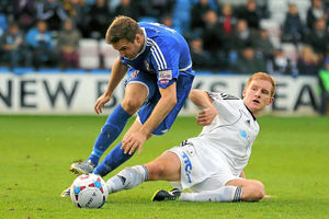 Conal Platt of Stalybridge Celtic and Mike Grogan of AFC Telford United