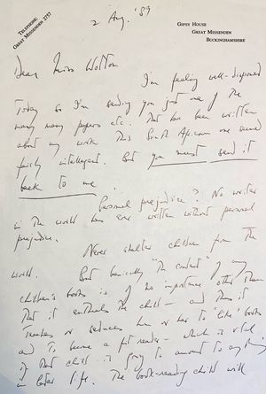 The letter sent by Roald Dahl, which will now be auctioned in Staffordshire. Photo: Hansons