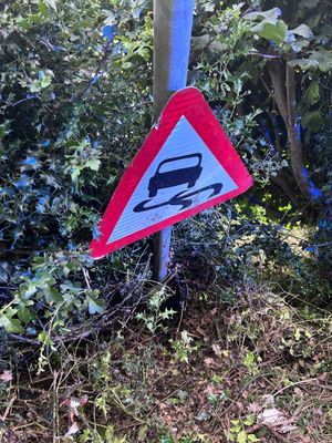 The damaged skid warning sign. Photo: @RoadPolicing