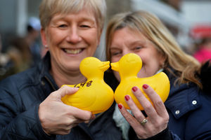 Caroline Cresswell and Tracey Birch with their duck.