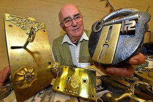 Locksmith Ralph Jackson with a Hampton Court lock and a Victorian Elephant lock