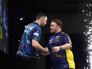 Luke Humphries (left) celebrates victory against Luke Littler during night four of the Premier League in Exeter