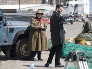 Brenda Blethyn, who plays DCI Vera Stanhope, and David Leon, who plays DS Joe Ashworth, on set during the filming of the ITV crime drama Vera (Owen Humphreys/PA)