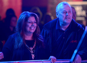 Mayoress Asha Mattu and Councillor Ian Brookfield enjoy the bands