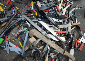 Some of the 340 weapons that have been handed in through the knife surrender bins since August 2018