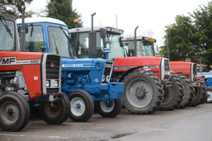 Tractors lined up at the end of the Shropshire tractor run from Bridgnorth to Pattingham