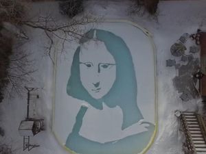 Supporting image for story: This guy shovelled the snow in his back yard into the Mona Lisa