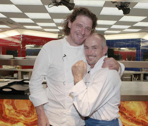 Barry McGuigan with head chef Marco Pierre-White after winning Celebrity Hell's Kitchen 2007.