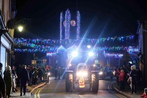 The illuminated and decorated tractors coming down Kington’s High Street to the cheers of the crowds. Photos by Andy Compton