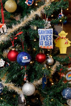 Christmas tree festival at Red House Glass Cone, Wordsley. Royal National Lifeboat Institution, Stourbridge Branch tree.