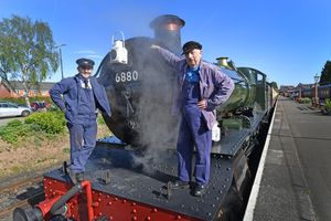 Fireman Ben Wright and driver Mick Matthews at the helm of the GWR 6880 Betton Grange which extended its stay on the Severn Valley line