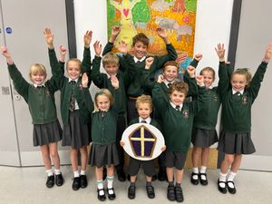 Pupils at Bishops Hooper CofE Primary School celebrate the glowing Ofsted report