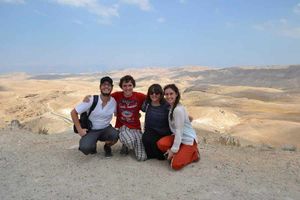 Melissa with fellow travellers on a road outside Bethlehem. Credit: Pablo Liras Laita