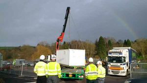 Christmas accommodation is delivered in Bewdley for those staffing the flood defences, picture: Dave Throup