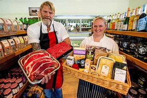 Elaine with shop butcher Gordon Wilmot