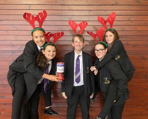 Pic cap: Year 9 students (from left) Isabella Campbell, Ella Martin-Howell, Oliver Gilbert, Lilla Hughes and Olivia Cramp-Gibbons gearing up for the Rudolph Run