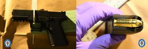 The pistol and 9mm ammunition were discovered in a black Nike manbag