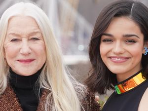 Dame Helen Mirren and Rachel Zegler during a photocall for Shazam! Fury of the Gods, at IET London: Savoy Place Rooftop